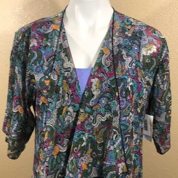 Lularoe green purple short sleeve open kimono - Picture 1 of 9